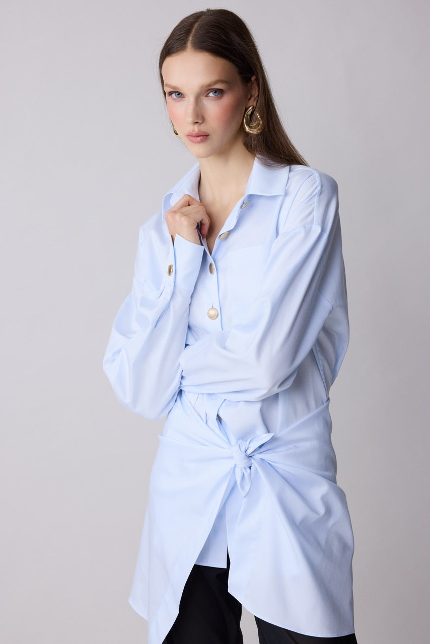 Nacre Pale Blue Cotton Shirt Dress by Natalie Kolyozyan, Relief AW26