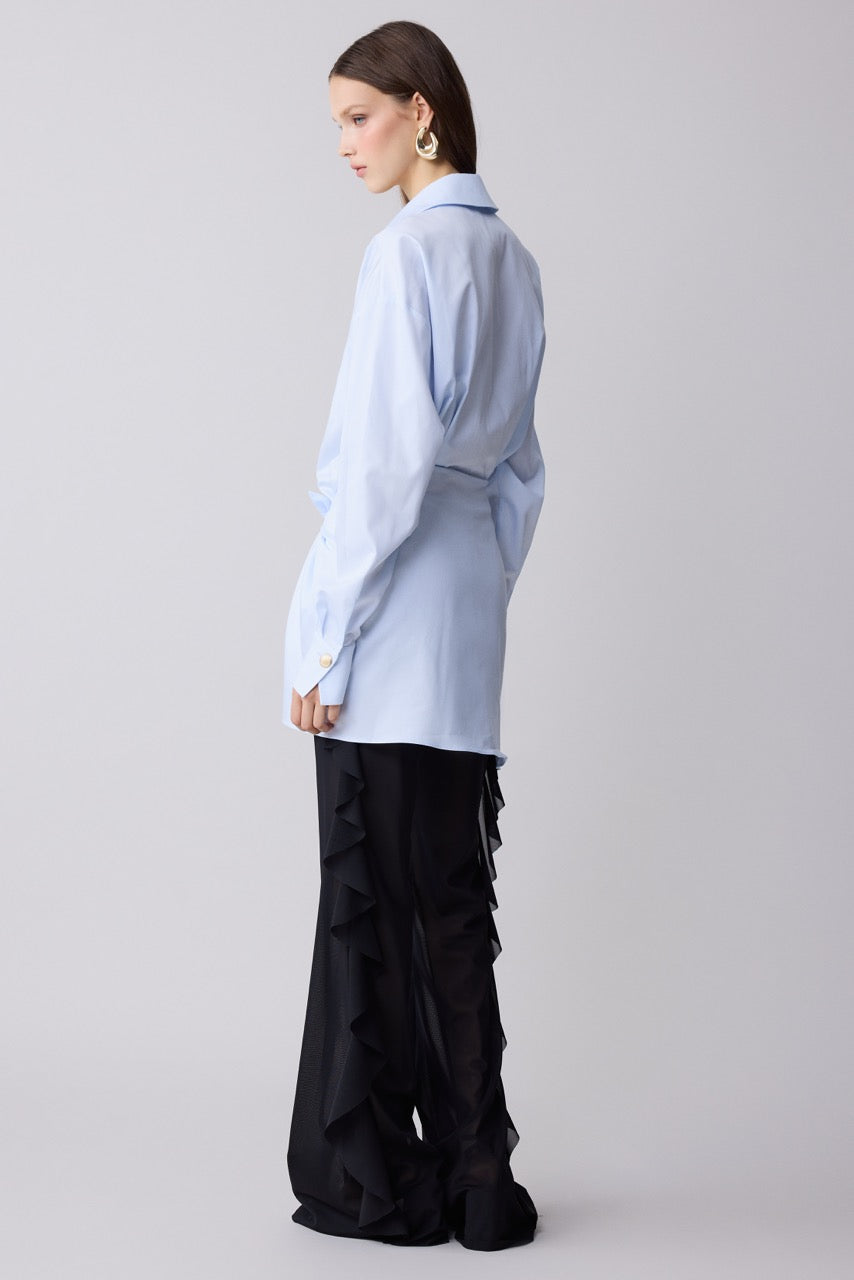 Nacre Pale Blue Cotton Shirt Dress by Natalie Kolyozyan, Relief AW26, Look 6 campaign image