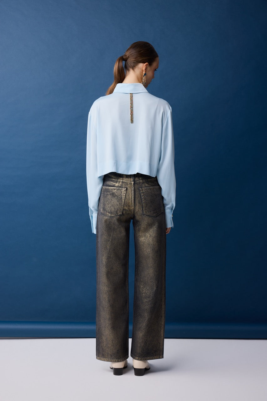 Turquoise Cropped Pale Blue Cotton Shirt by Natalie Kolyozyan, Relief AW26, view 2