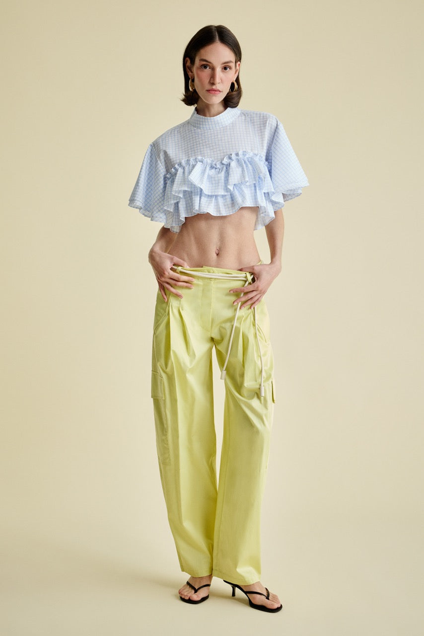 Ruffle Crop Top Solar Lime Cargo Trousers by Natalie Kolyozyan, In the Spotlight SS26, view 2