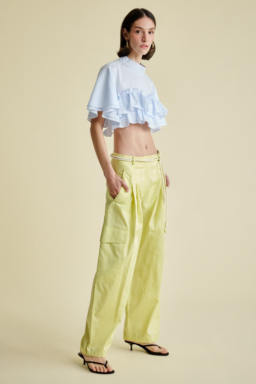 Ruffle Crop Top Solar Lime Cargo Trousers by Natalie Kolyozyan, In the Spotlight SS26, view 3