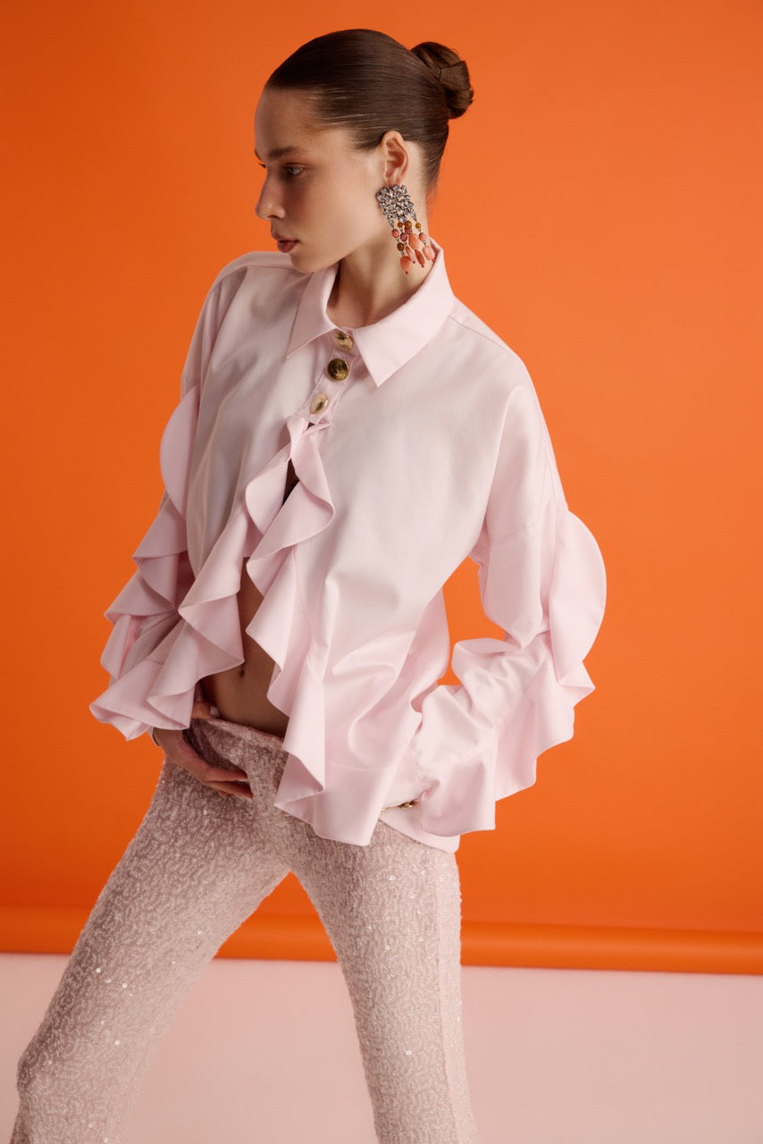 Ruffle-Detail Shirt Reverie Flare Trousers by Natalie Kolyozyan, In the Spotlight SS26