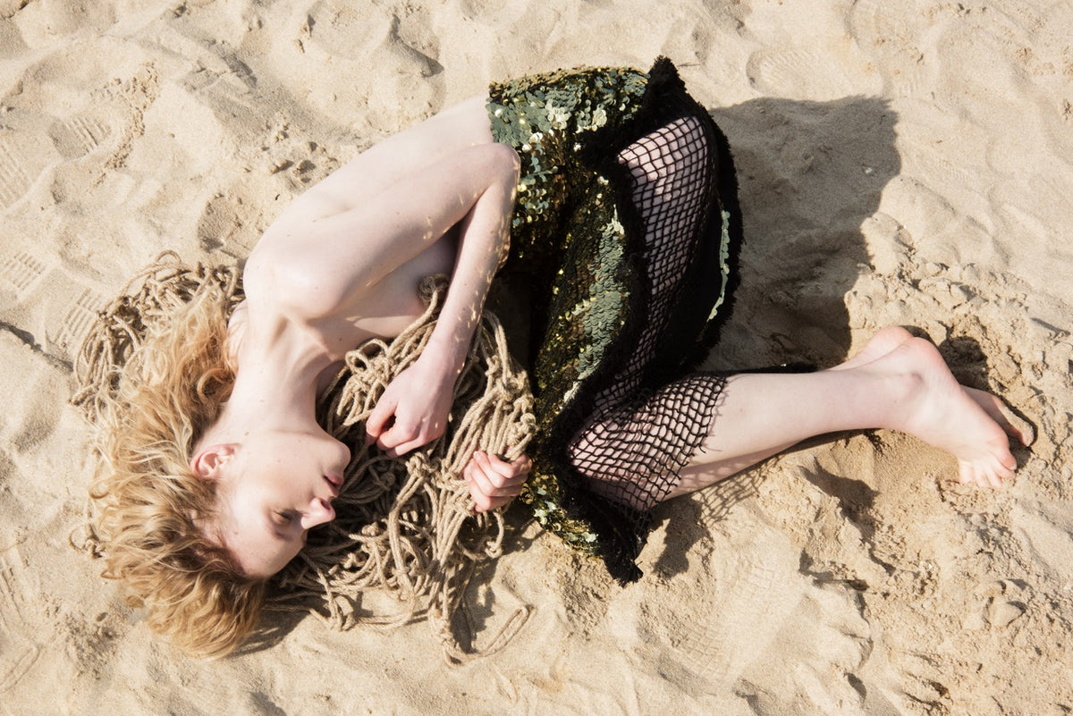 Natalie Kolyozyan Tide Payetli Etek Netting File Etek, Driftwood SS16