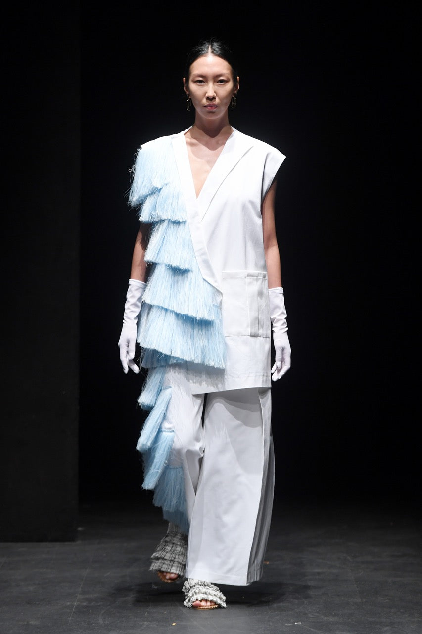 Last Dance Fringed Double-Breasted Vest Look by Natalie Kolyozyan, Saturday Night Sunday Morning SS20