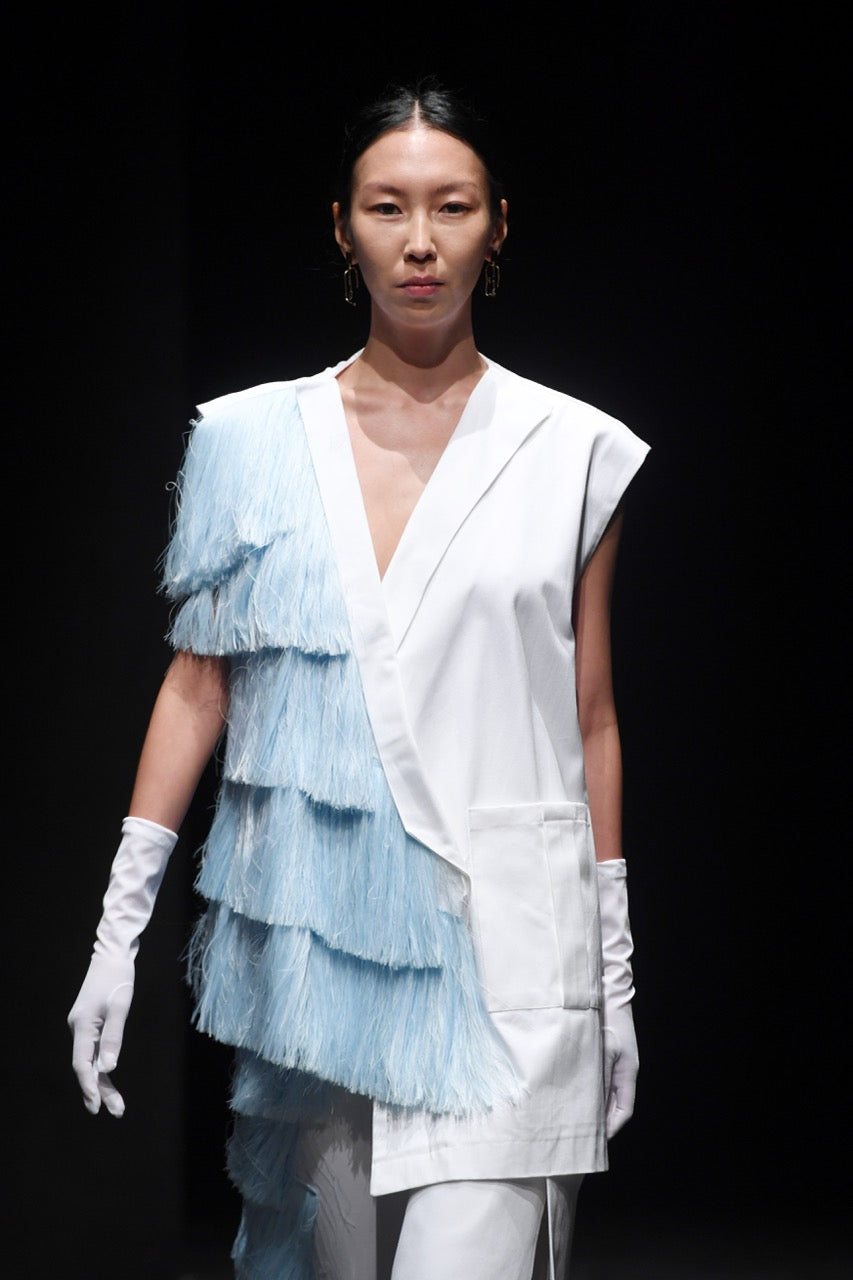 Last Dance Fringed Double-Breasted Vest Look by Natalie Kolyozyan, Saturday Night Sunday Morning SS20, view 2