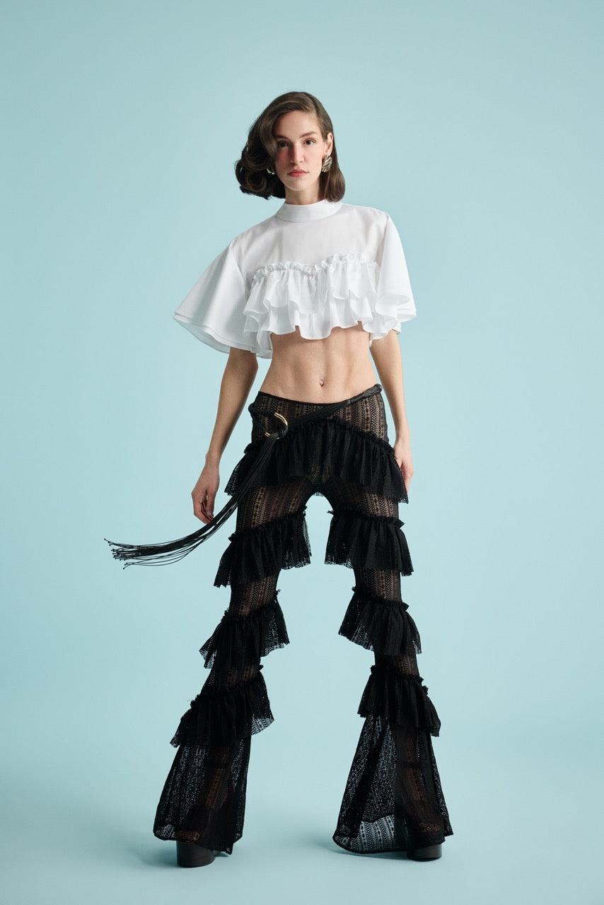 Ruffle Crop Top Noir Ruffles Trousers by Natalie Kolyozyan, In the Spotlight SS26