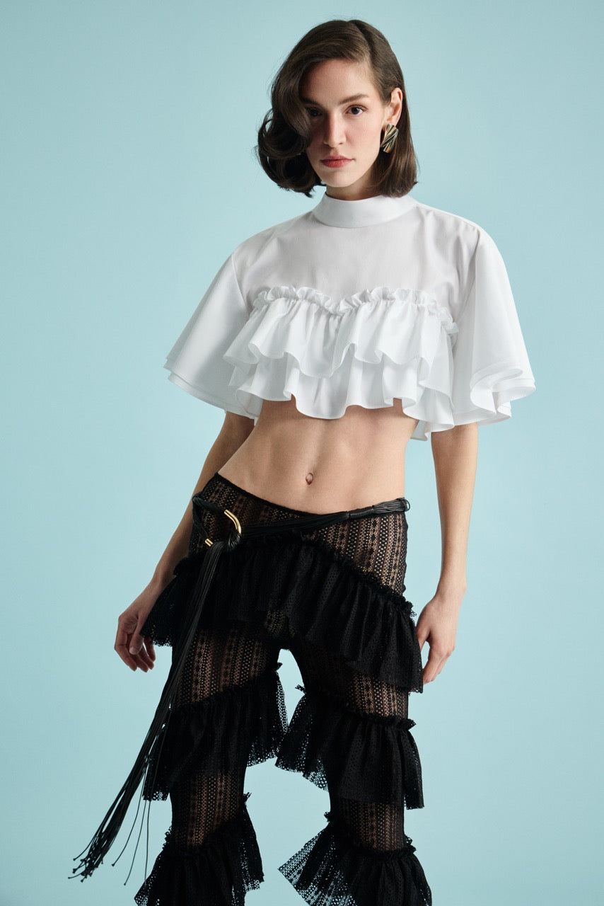 Ruffle Crop Top Noir Ruffles Trousers by Natalie Kolyozyan, In the Spotlight SS26, view 2