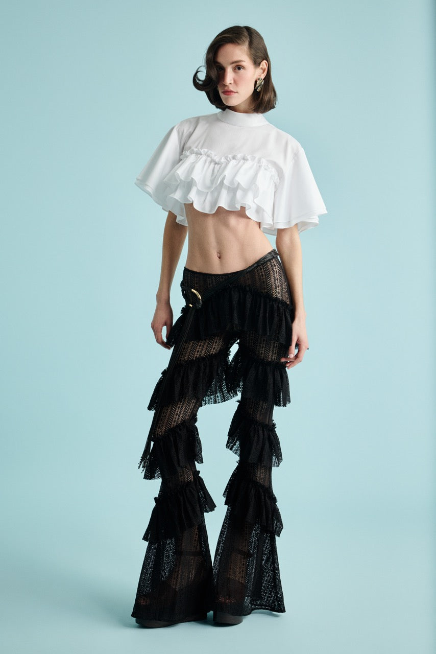 Ruffle Crop Top Noir Ruffles Trousers by Natalie Kolyozyan, In the Spotlight SS26, view 3
