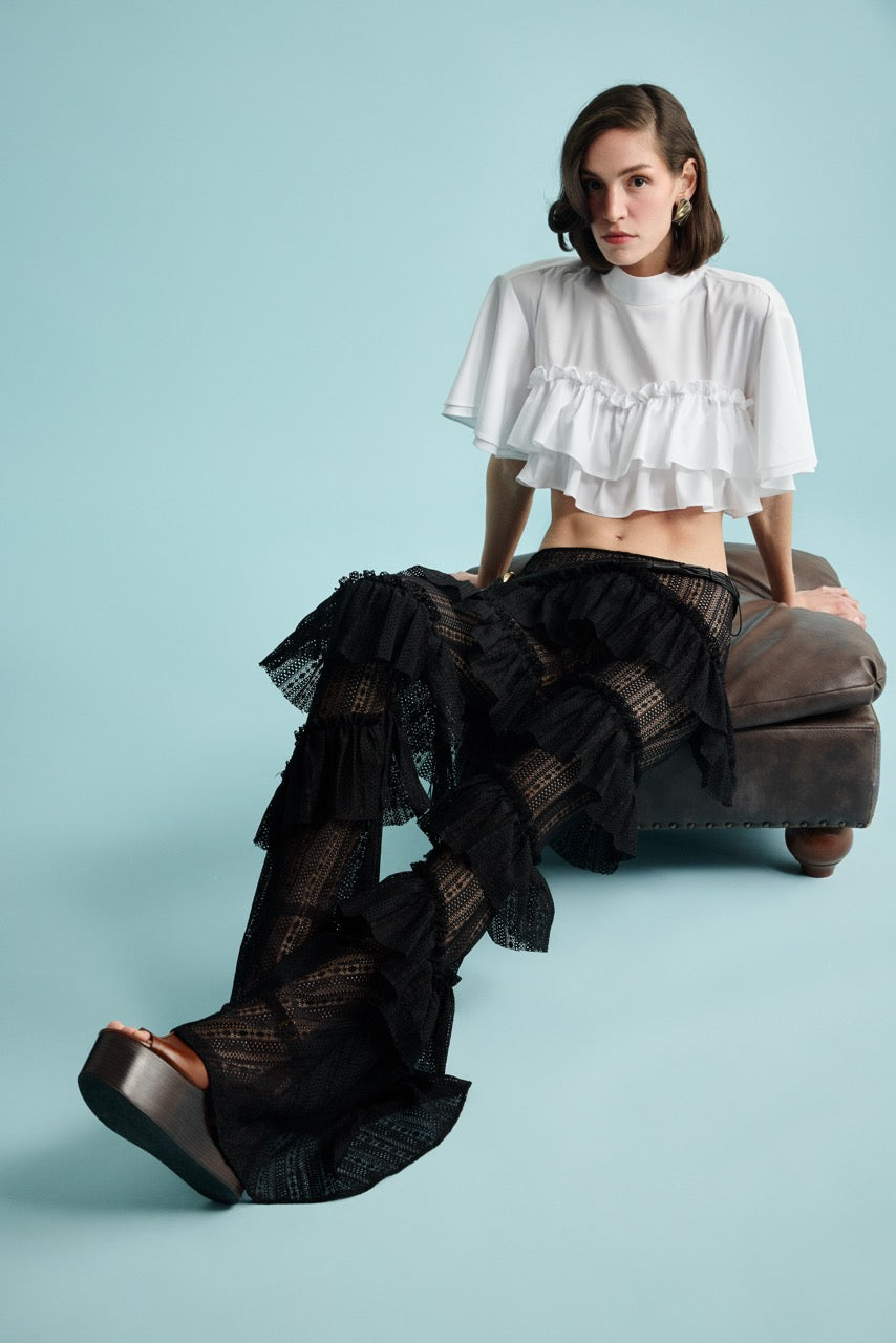 Ruffle Crop Top Noir Ruffles Trousers by Natalie Kolyozyan, In the Spotlight SS26, view 5