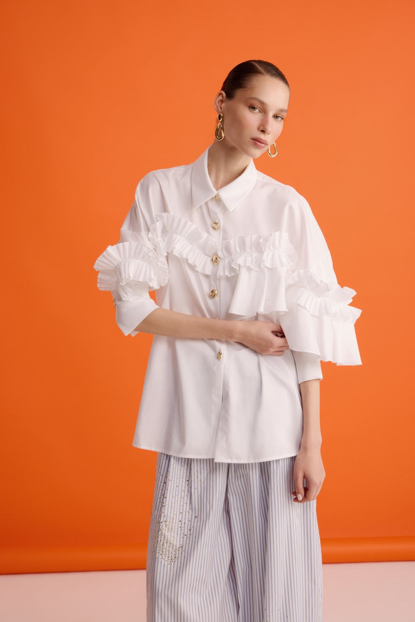 Ruffle-Detail Shirt Riviera Bloom Trousers by Natalie Kolyozyan, In the Spotlight SS26, view 2