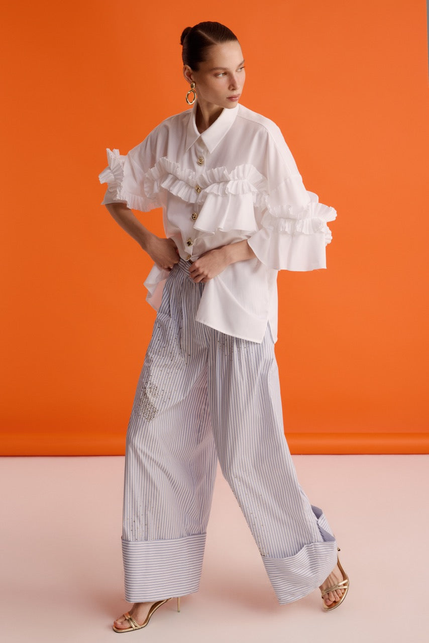 Ruffle-Detail Shirt Riviera Bloom Trousers by Natalie Kolyozyan, In the Spotlight SS26, view 3