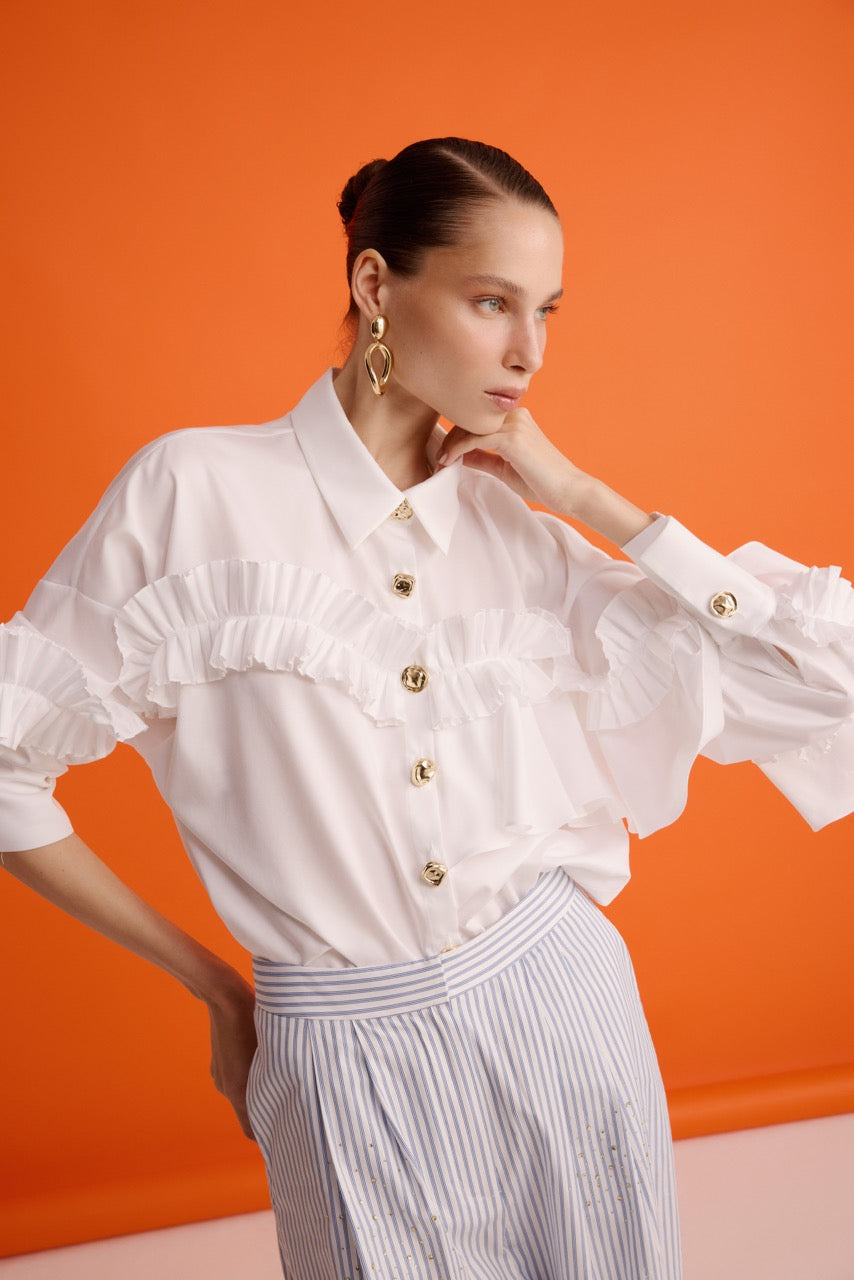 Ruffle-Detail Shirt Riviera Bloom Trousers by Natalie Kolyozyan, In the Spotlight SS26, view 5