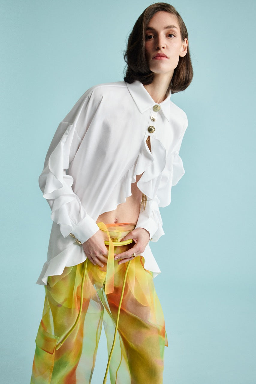 Ruffle-Detail Shirt Solar Haze Trousers by Natalie Kolyozyan, In the Spotlight SS26