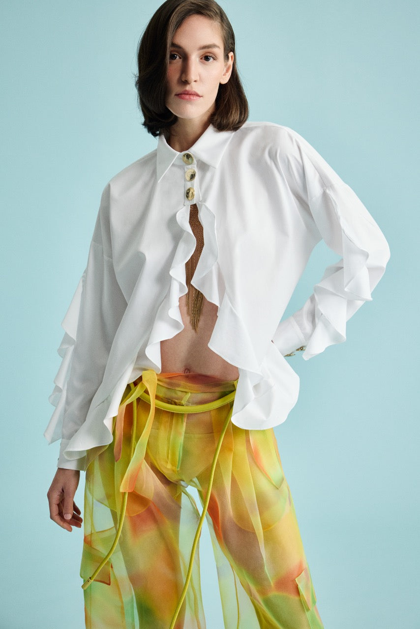 Ruffle-Detail Shirt Solar Haze Trousers by Natalie Kolyozyan, In the Spotlight SS26, view 2