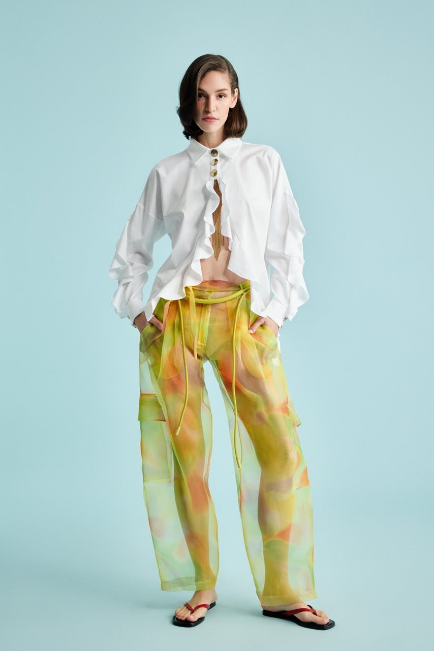 Ruffle-Detail Shirt Solar Haze Trousers by Natalie Kolyozyan, In the Spotlight SS26, view 4
