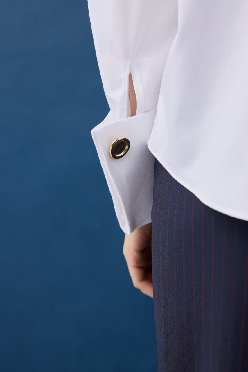 Chisel White Shirt with Layered Collar by Natalie Kolyozyan, Relief AW26, view 3