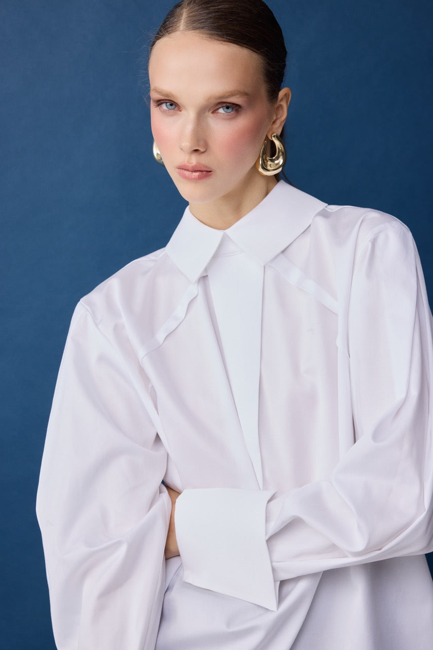 Chisel White Shirt with Layered Collar by Natalie Kolyozyan, Relief AW26, Look 27 campaign image