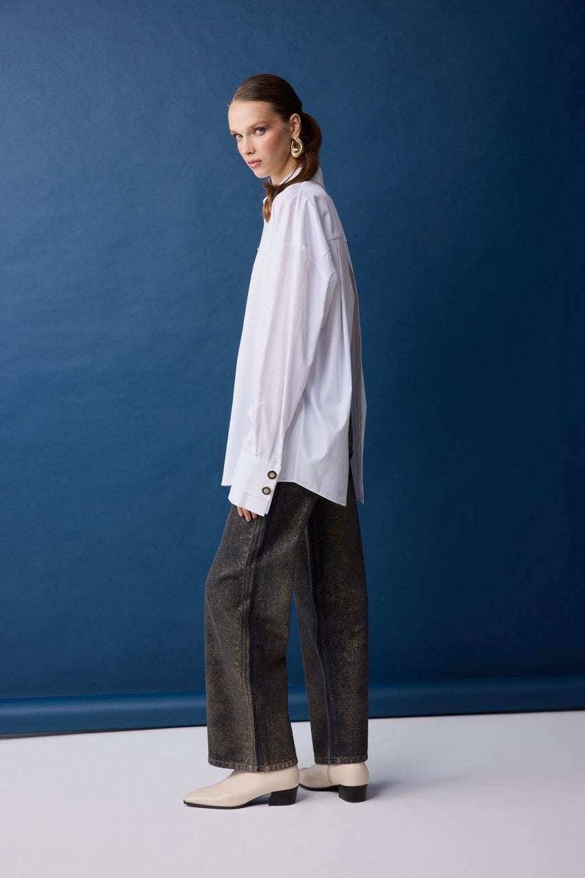 Natalie Kolyozyan Marble Oversize Beyaz Pamuk Gömlek, Relief AW26, görsel 4