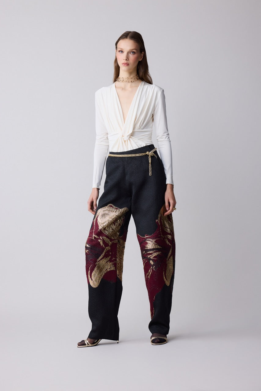 Porphyry Jacquard Barrel-Leg Trousers by Natalie Kolyozyan, Relief AW26