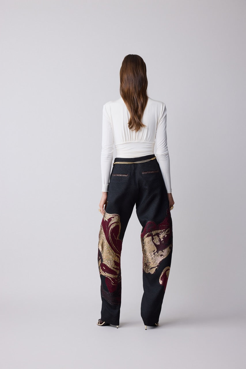Porphyry Jacquard Barrel-Leg Trousers by Natalie Kolyozyan, Relief AW26, view 2