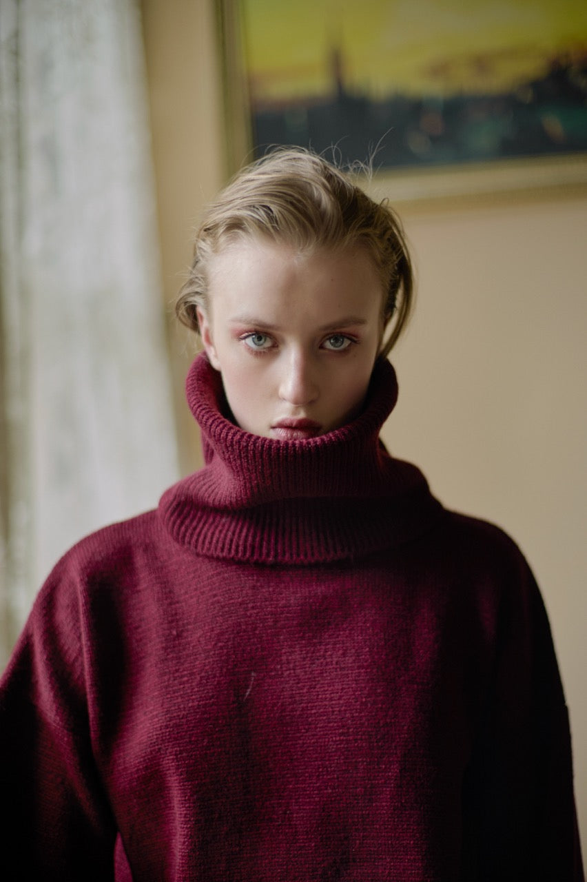 Hush Burgundy Turtleneck Sweater by Natalie Kolyozyan, Introverted AW18