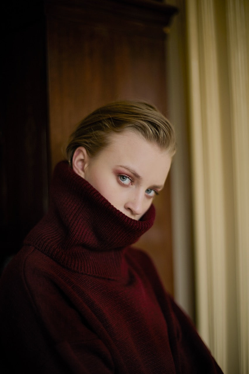Hush Burgundy Turtleneck Sweater by Natalie Kolyozyan, Introverted AW18, view 3