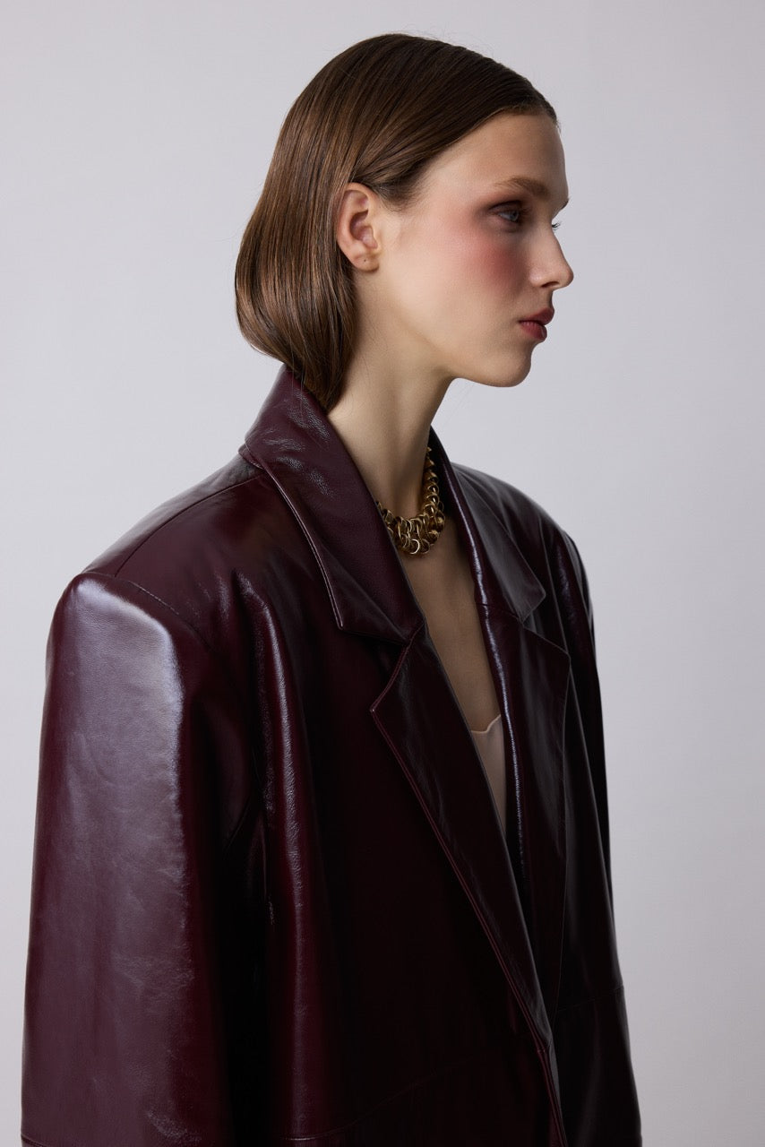 Agate Burgundy Long Leather Coat by Natalie Kolyozyan, Relief AW26, view 2