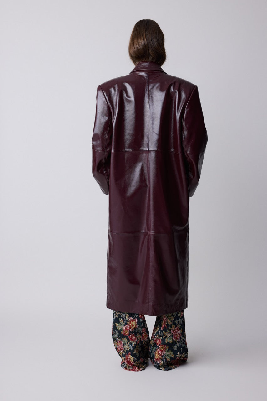Agate Burgundy Long Leather Coat by Natalie Kolyozyan, Relief AW26, view 3