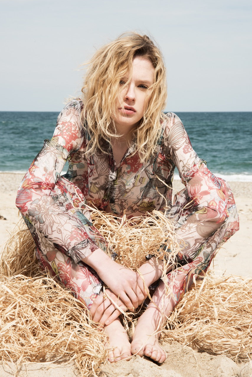 Botanica Chiffon Shirt by Natalie Kolyozyan, Driftwood SS16