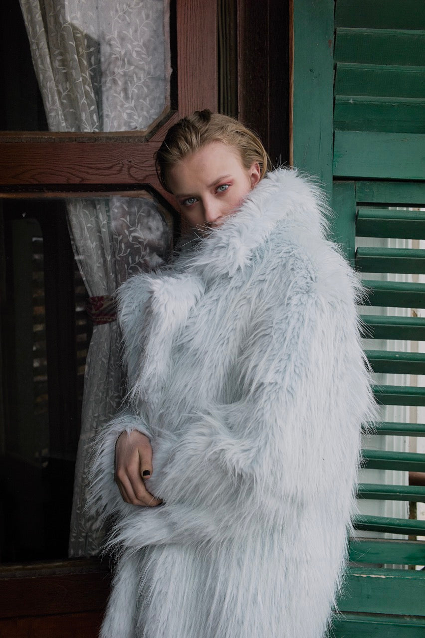 Cocoon Ice Fur Coat by Natalie Kolyozyan, Introverted AW18