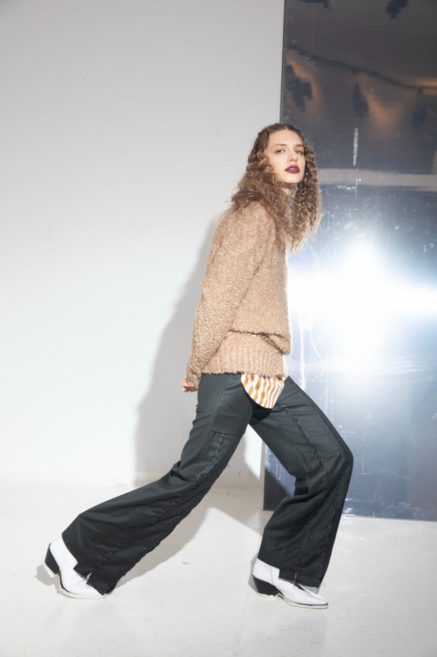 Overtime Bouclé Sweater Skew Turn-Up Trousers by Natalie Kolyozyan, Not Equal AW20