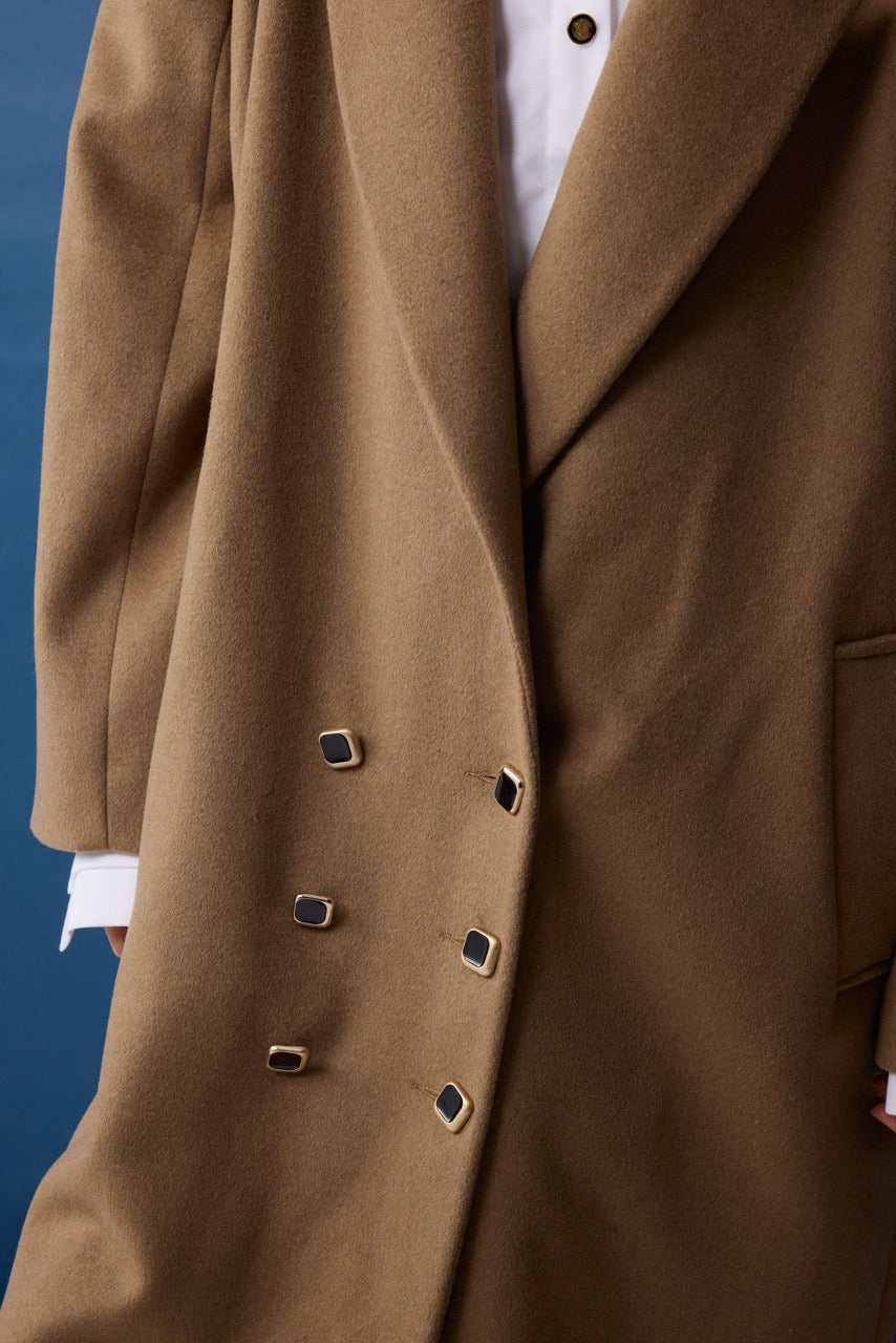 Travertine Double-Breasted Coat – Camel by Natalie Kolyozyan, Relief AW26, view 4