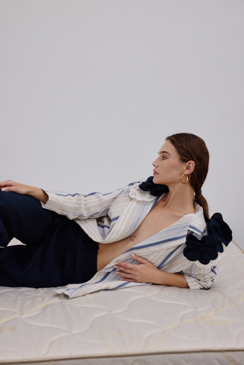 Striped Jacket Linen Trousers by Natalie Kolyozyan, Between the Lines SS25