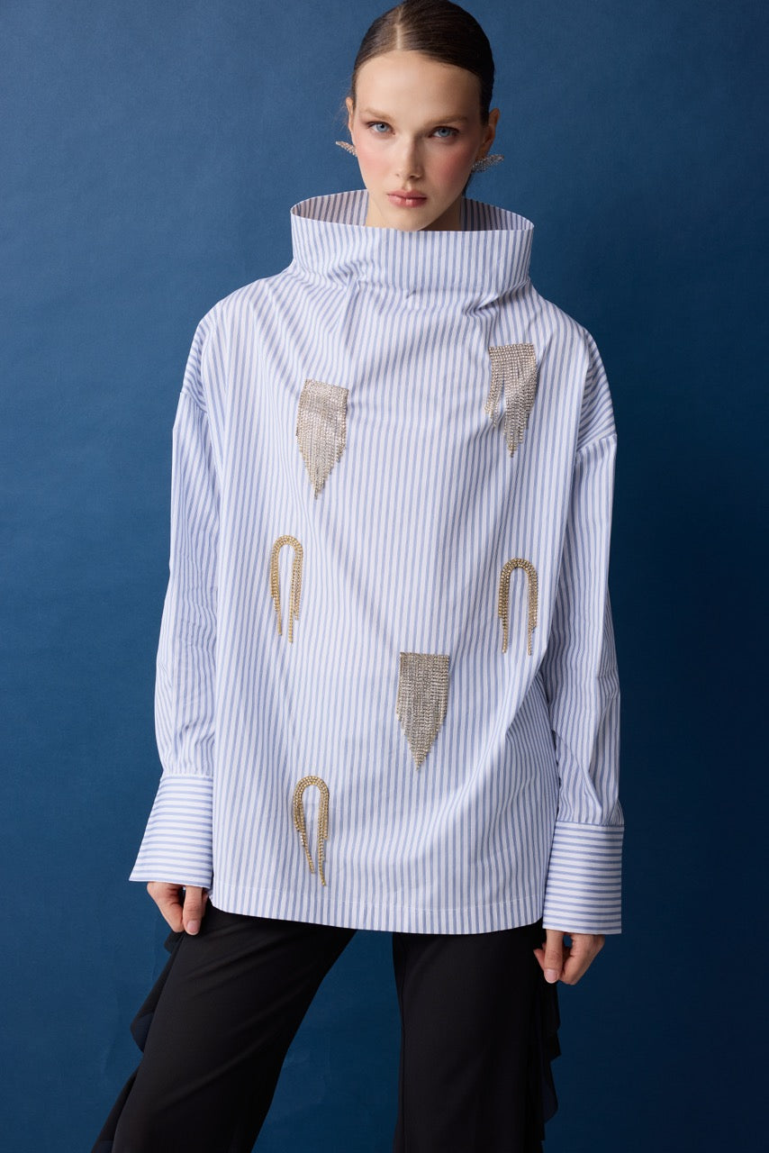 Stalactite Striped Crystal Cotton Shirt by Natalie Kolyozyan, Relief AW26