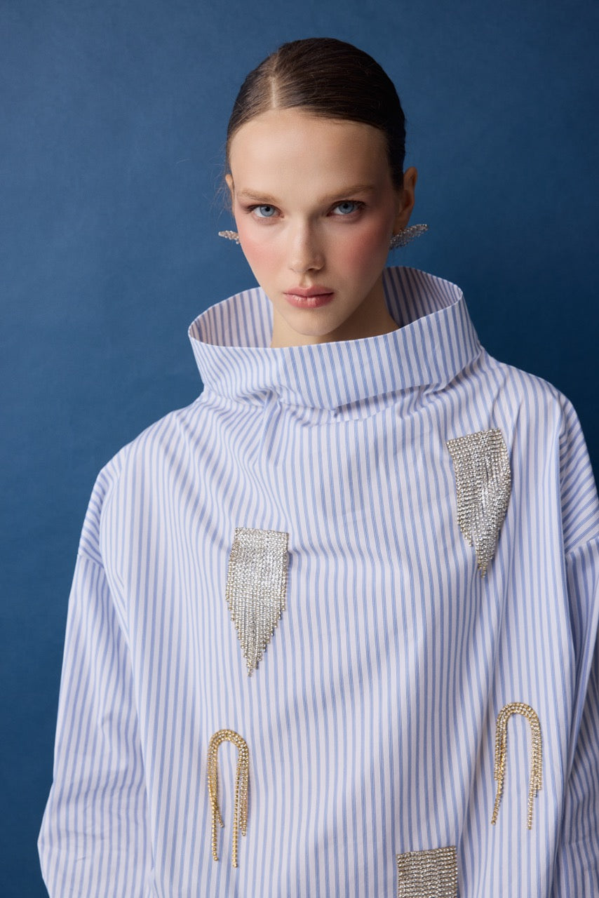 Stalactite Striped Crystal Cotton Shirt by Natalie Kolyozyan, Relief AW26, Look 29 campaign image