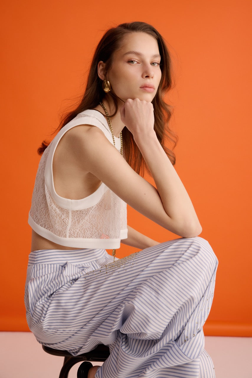 Lace Crop Top Riviera Bloom Trousers by Natalie Kolyozyan, In the Spotlight SS26, view 5