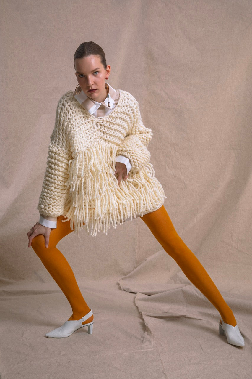 Kindling Hand-Knit Tasselled Sweater by Natalie Kolyozyan, Ember AW19