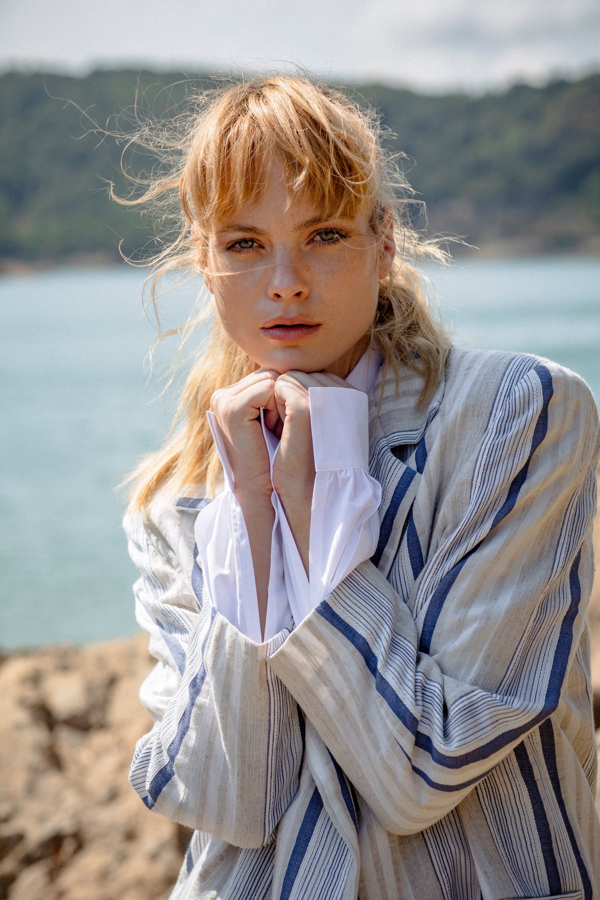 Natalie Kolyozyan Ticking Keten Ceket Poplin Gömlek, Ripple SS19