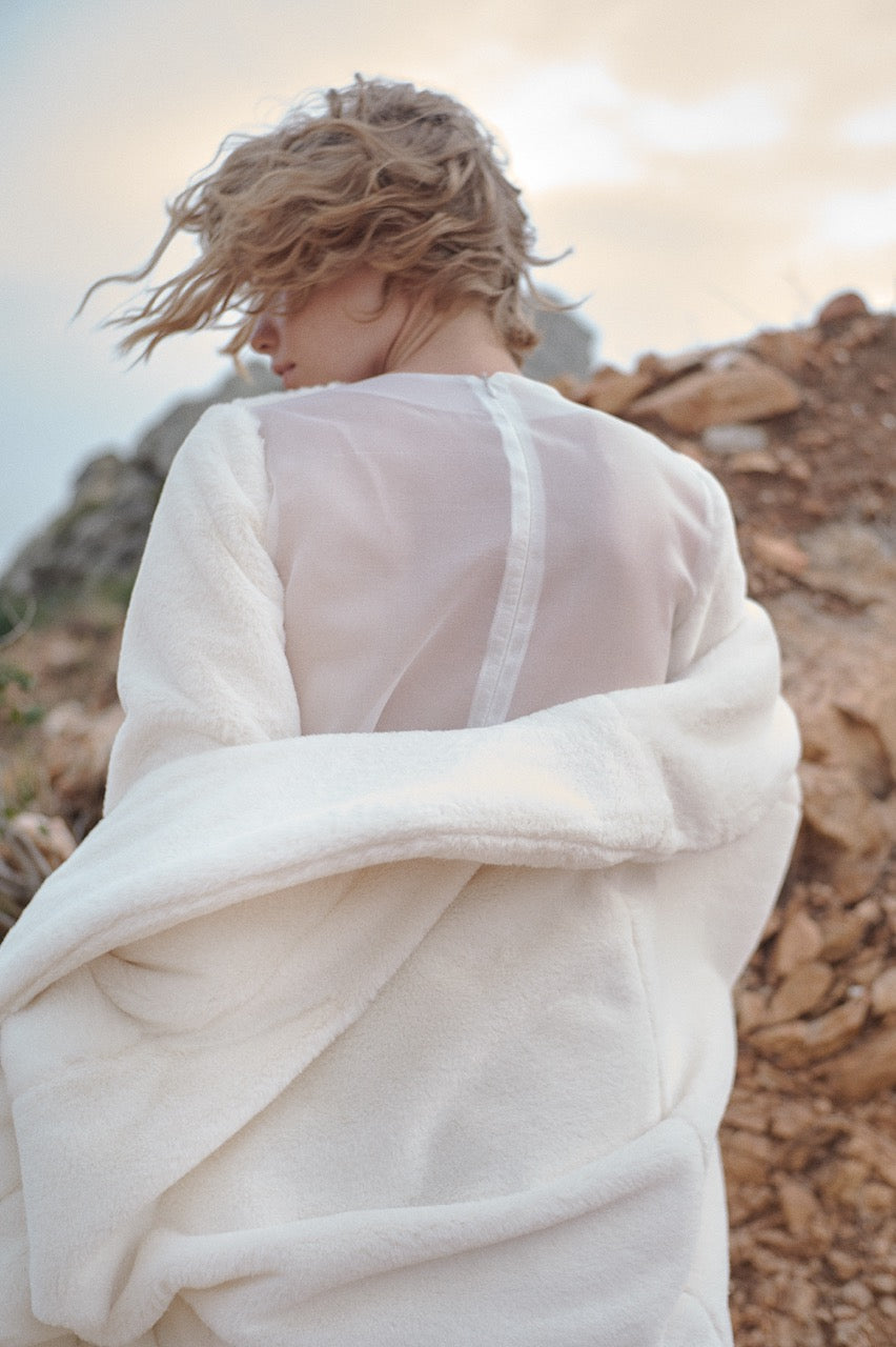 Full Circle Ecru Plush Coat by Natalie Kolyozyan, Vicious Circle AW17