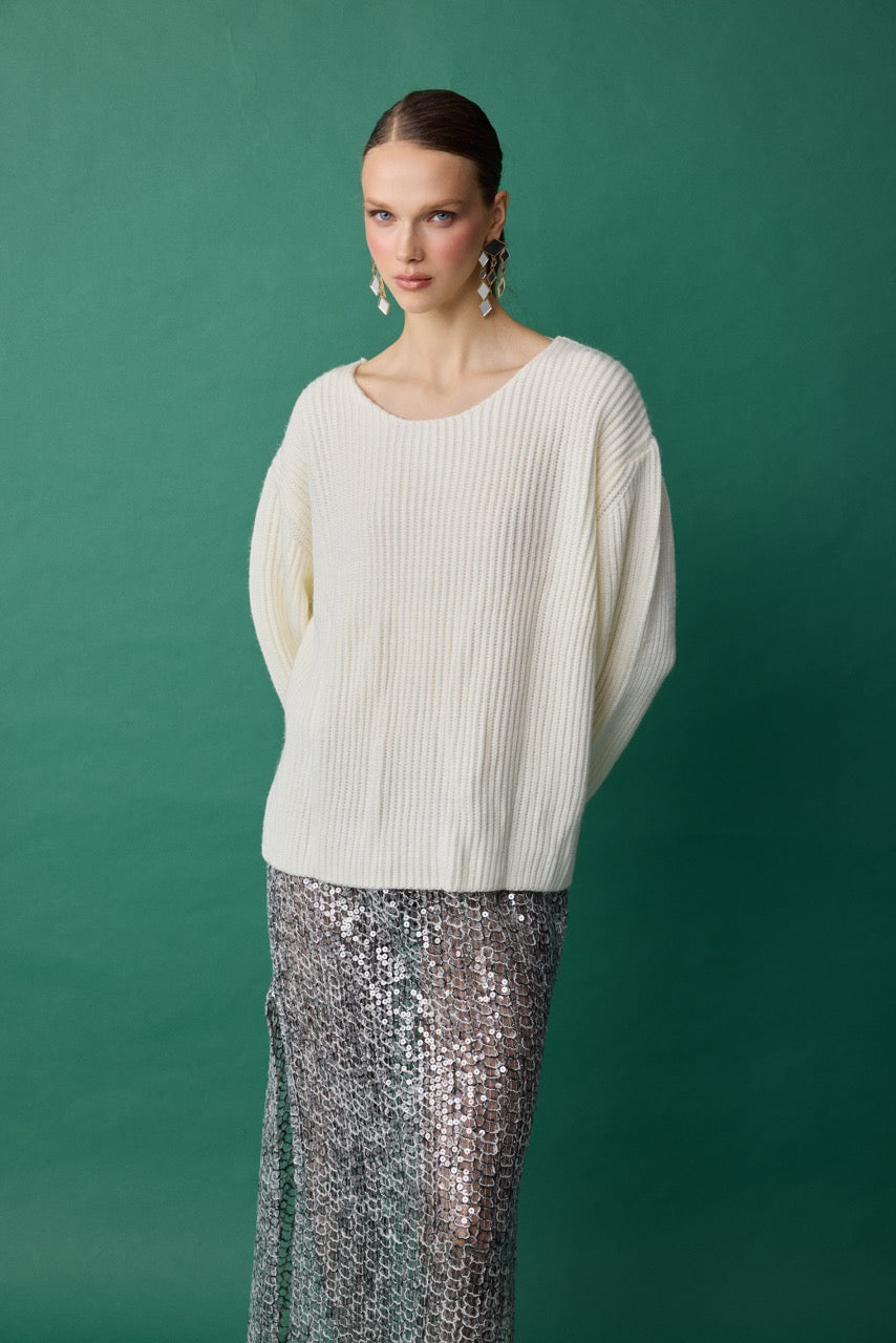 Dome Ivory Rib Knit Boat-Neck Sweater by Natalie Kolyozyan, Relief AW26