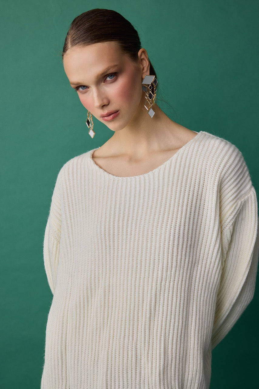 Dome Ivory Rib Knit Boat-Neck Sweater by Natalie Kolyozyan, Relief AW26, view 2
