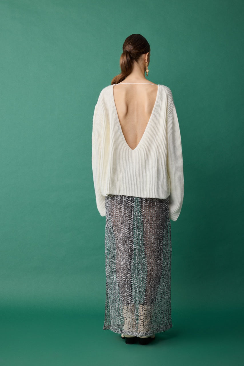 Dome Ivory Rib Knit Boat-Neck Sweater by Natalie Kolyozyan, Relief AW26, view 3