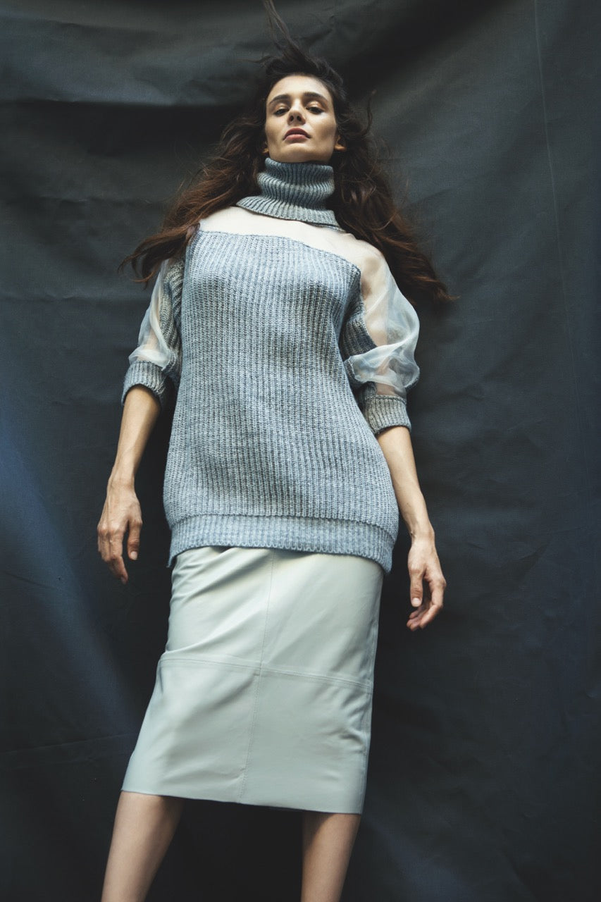 Natalie Kolyozyan Veil Boğazlı Triko Raw Edge Buz Deri Etek, Point of Origin AW15, görsel 2