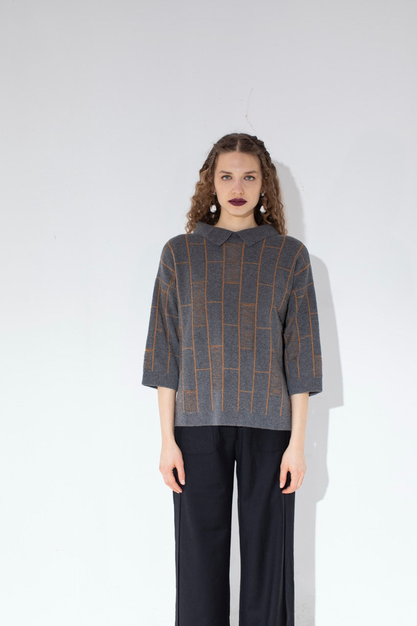 Natalie Kolyozyan Parity Gridli Triko Polo Split Seam Pantolon, Not Equal AW20
