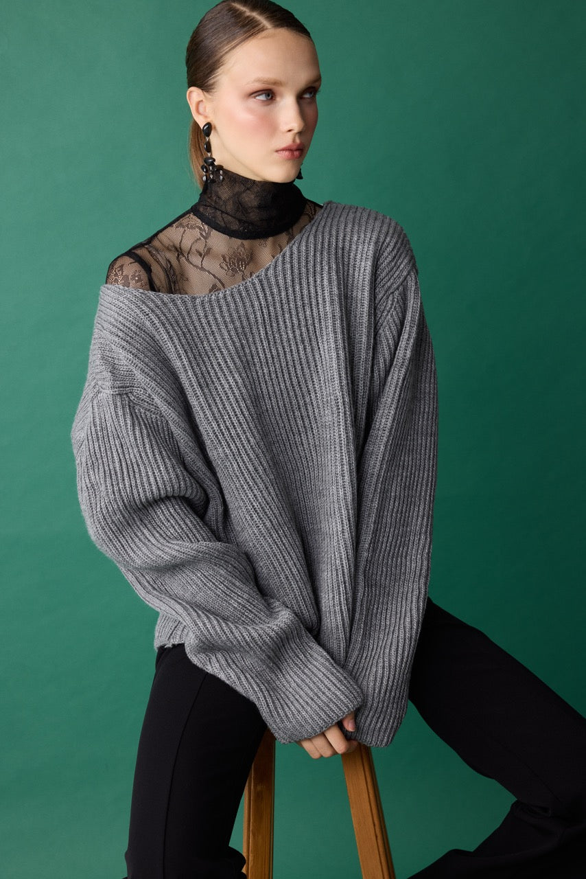 Dome Grey Rib Knit Sweater, Open Back by Natalie Kolyozyan, Relief AW26