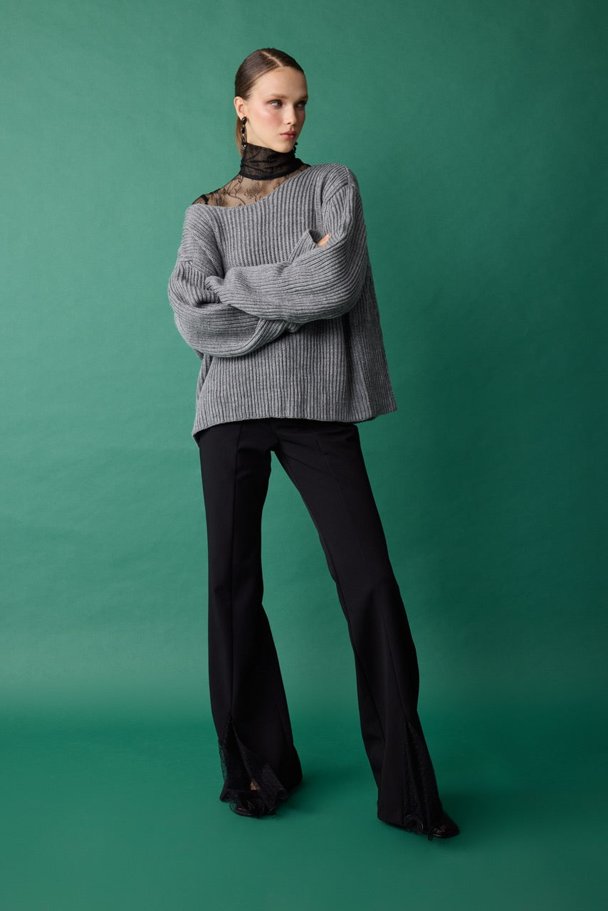 Natalie Kolyozyan Dome Gri Triko Kazak, Sırt Dekolteli, Relief AW26, görsel 3