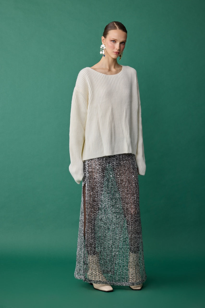 Mica Sequin Maxi Skirt with Side Slit by Natalie Kolyozyan, Relief AW26