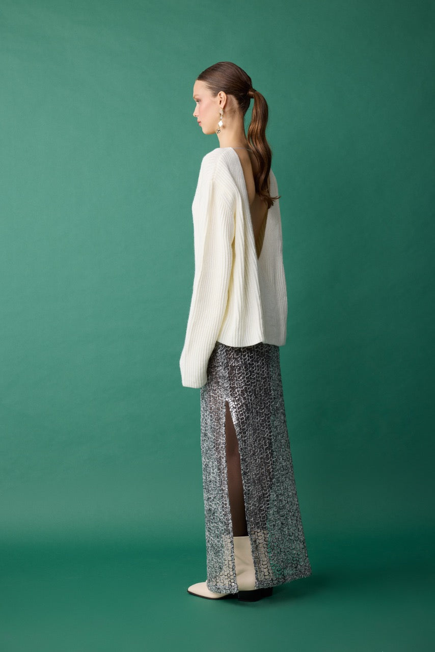 Mica Sequin Maxi Skirt with Side Slit by Natalie Kolyozyan, Relief AW26, view 3
