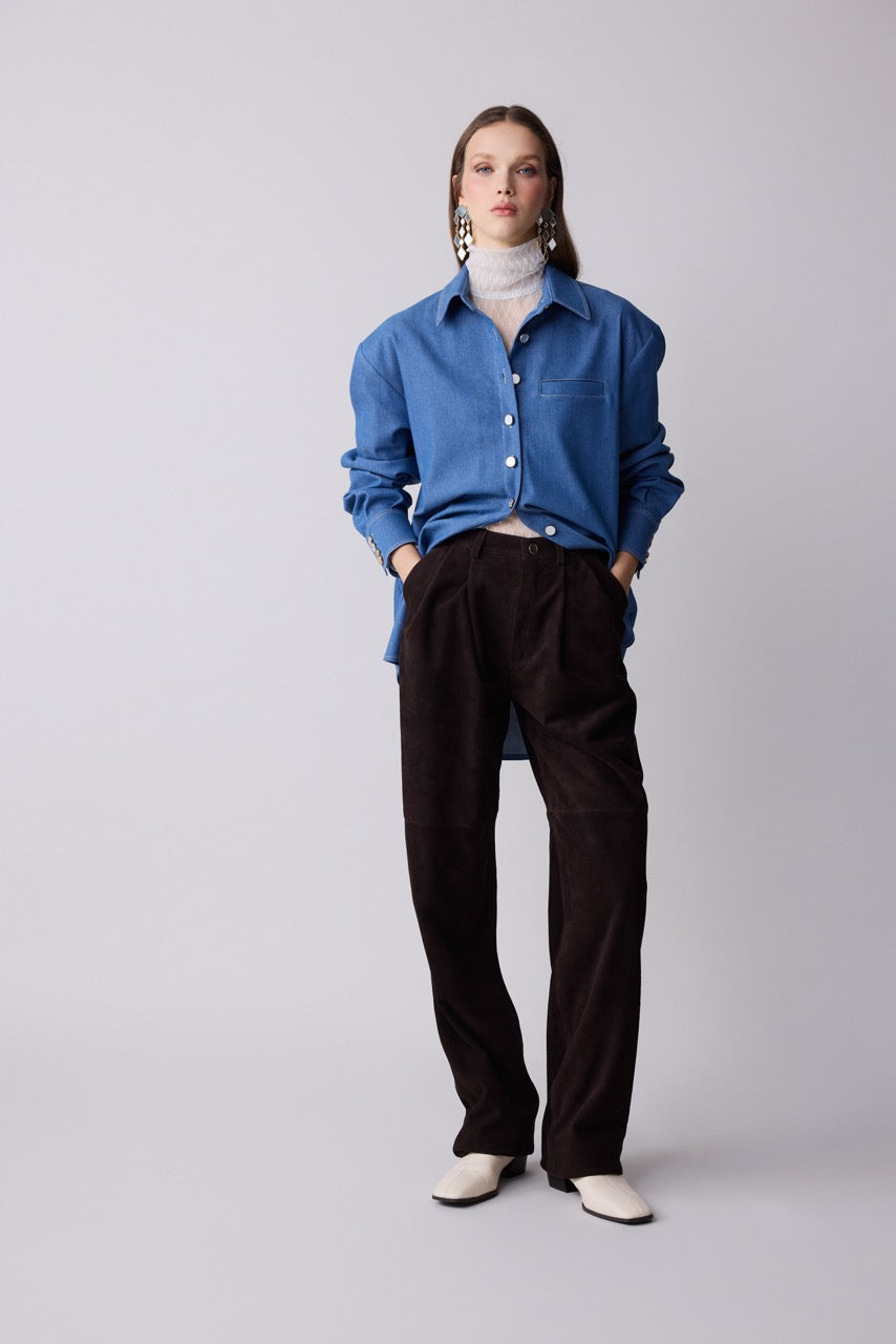 Lapis Oversized Indigo Denim Shirt by Natalie Kolyozyan, Relief AW26