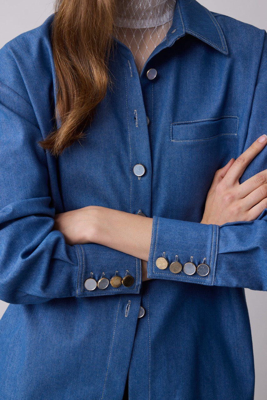 Lapis Oversized Indigo Denim Shirt by Natalie Kolyozyan, Relief AW26, view 2